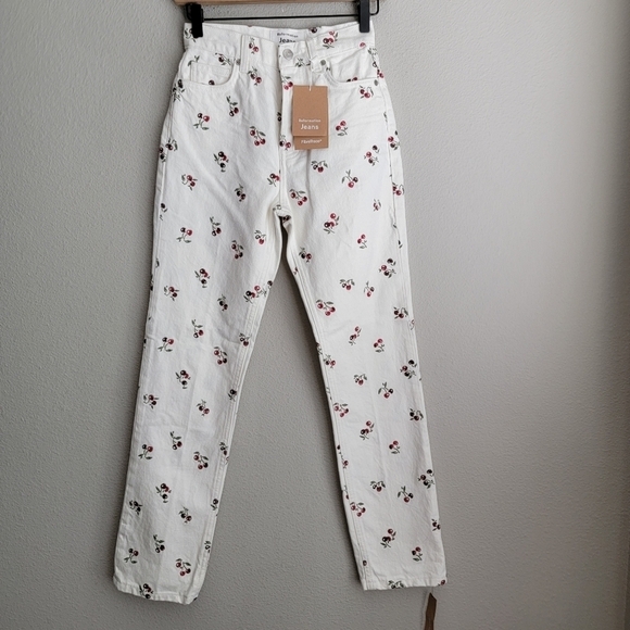 Reformation Cherries Embroidered High Rise Straight Jeans size 24 NWT - Picture 5 of 11